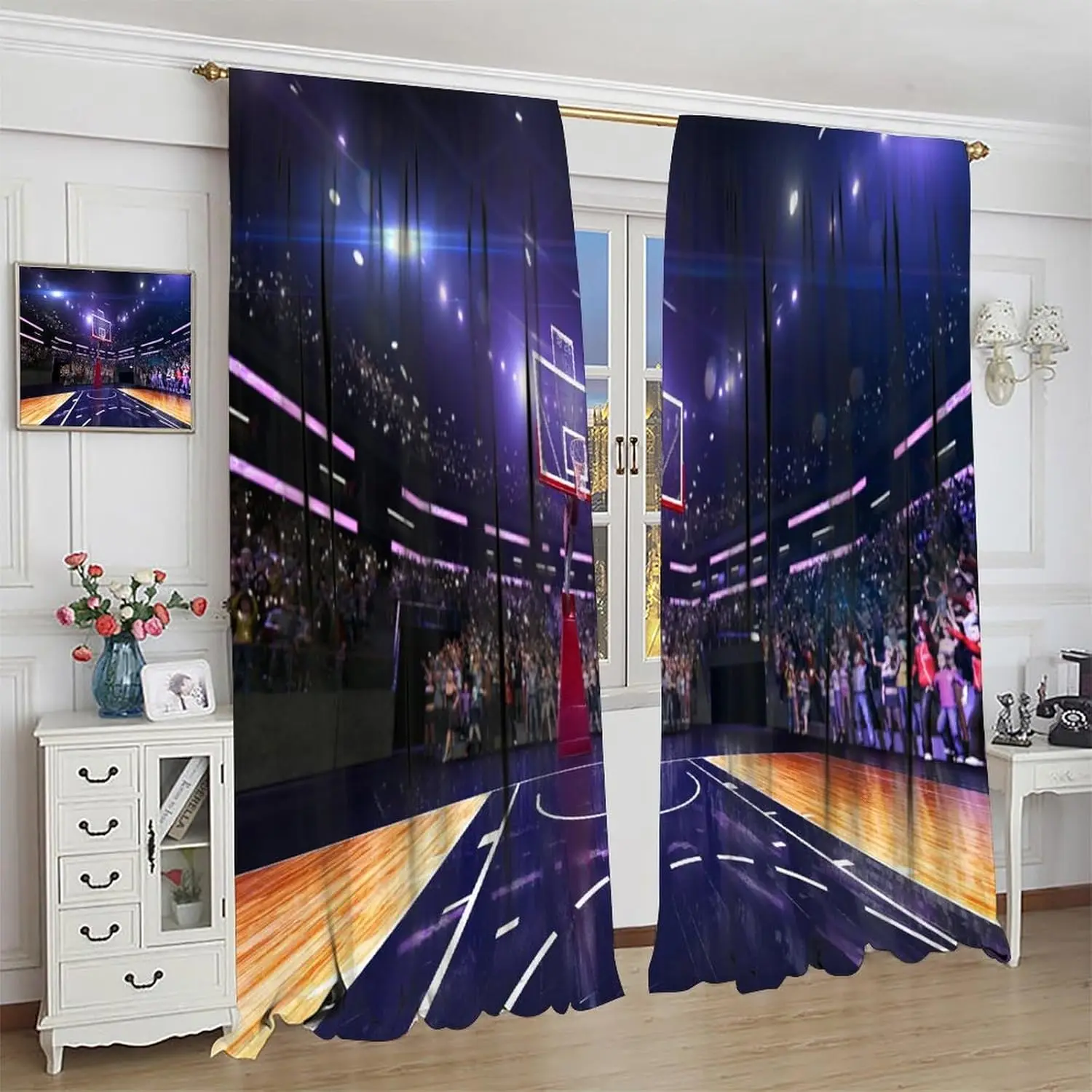 Boys Basketball Curtains Sports Theme Basketball Court Teenagers Children Bedroom Printed Boys Insulation Decorative Curtains