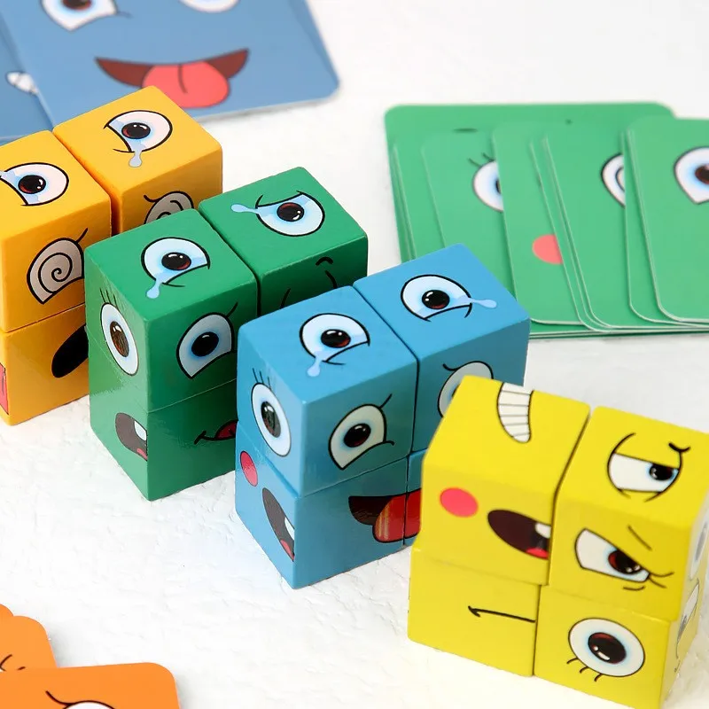 Face Change Cube Game Toy Montessori Expression Puzzle Building Blocks Toys Early Learning Educational Match For Kids Gift Toy