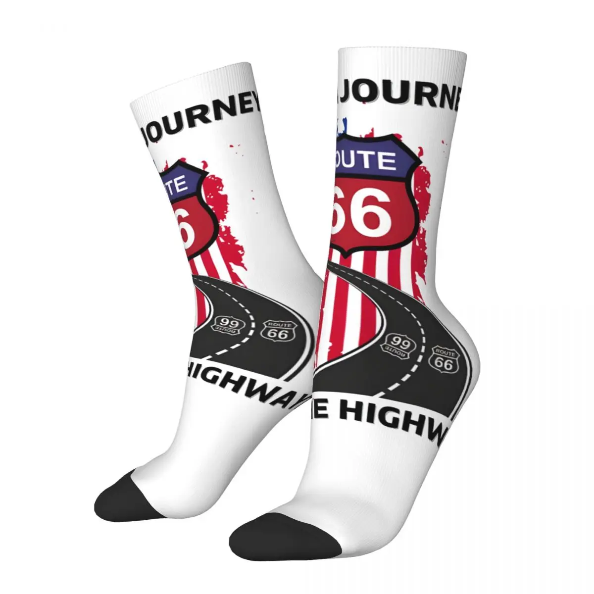 Crazy compression Route 66 Road And US Sock for Men Harajuku Highway 66 Seamless Pattern Crew Sock Casual