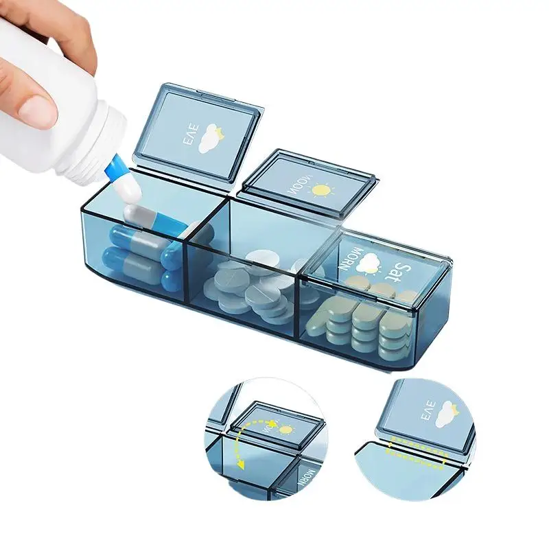 Wöchentlicher Pillenorganizer, 7-Tage-Pillenbox, 3/4-mal täglich, Pillenbox mit 21/28 Fächern, großes Fassungsvermögen, feuchtigkeitsbeständig, wasserdicht, versiegelbar – Detail 6