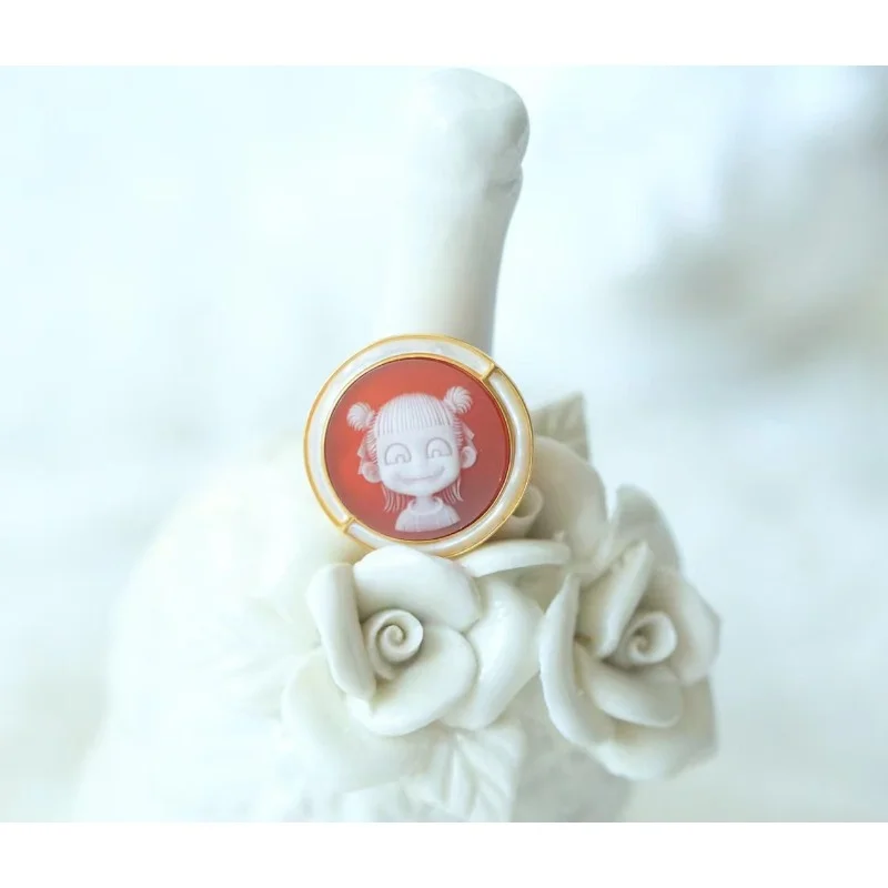 

"Agate Kameo Brooch Pendant Dual-Use" Natural Agate Cameo, Sterling Silver Inlaid with Fritillary Edge, Brooch Pendant Dual-use