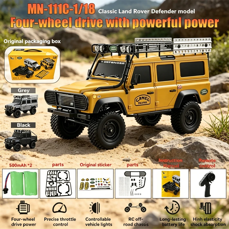 

MN Model MN-111C 1/18 Scale Land Rover Defender 4WD RC Car Crawler Full Size Simulation Off-Road Vehicle Toy for Boys