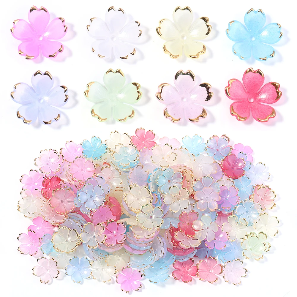 50pcs flores de cerezo granos de acrílico patrón cepillado dorado pétalos encanto conector bricolaje pendientes pelo joyería haciendo accesorios