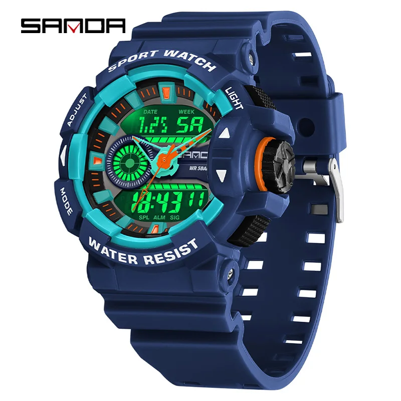 Fashion Sanda 3310 Top Brand Dual Display Men Watches Waterproof Sports Military Man Alarm Stopwatch Quartz Male Digital Clock