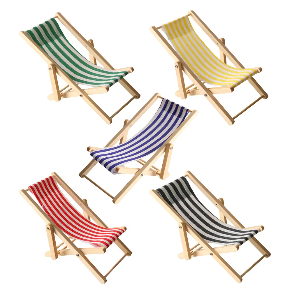 

Набор из 5 миниатюрных деревянных пляжных стульев: детализированные украшения в морском стиле для коллекции мини-мебели для кукольных домиков, портативный декор для создания атмосферы отдыха