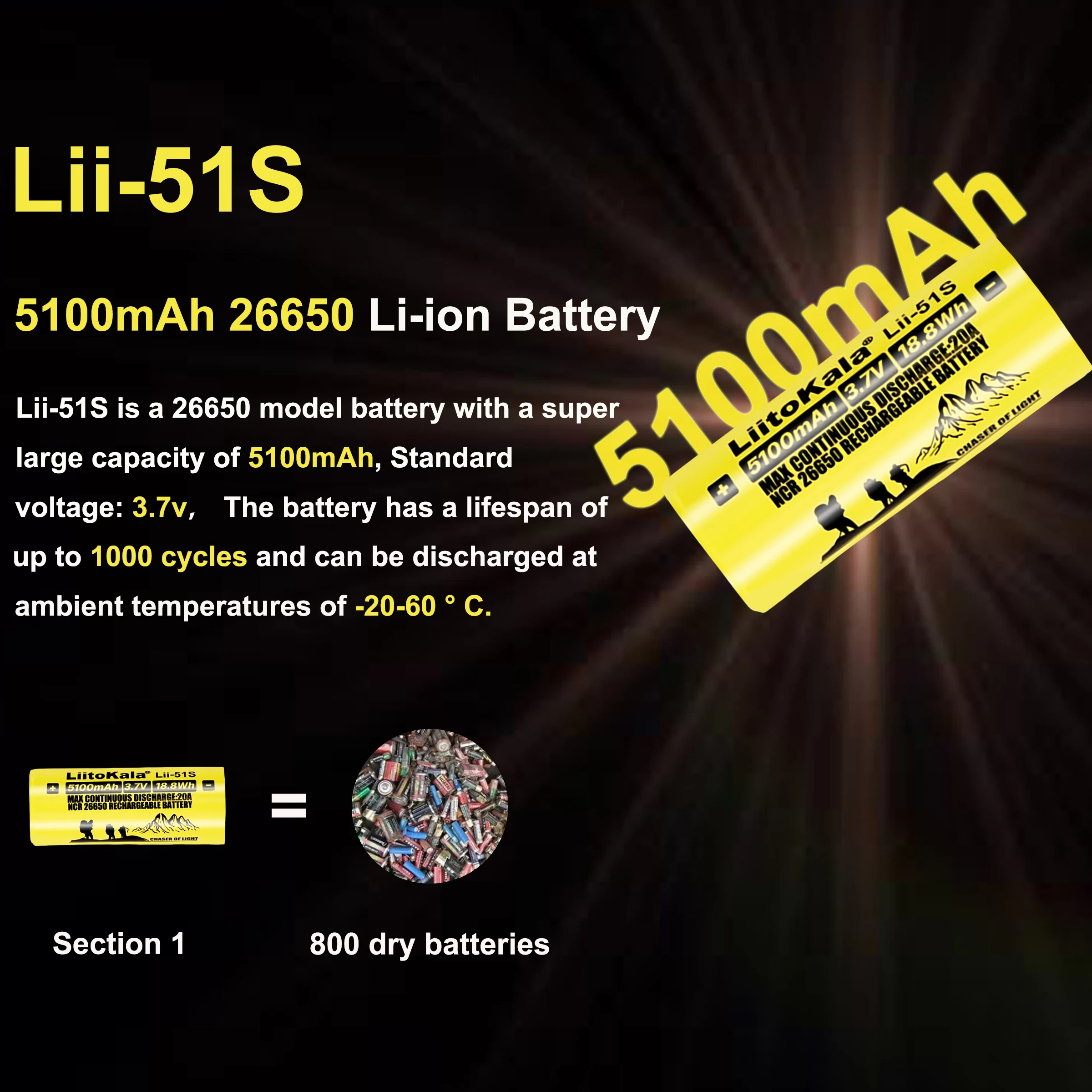 5 peças liitokala Lii-51S 26650 bateria 5100mah 3.7v bateria recarregável de íon de lítio para 26650 lanterna led acumulador laser