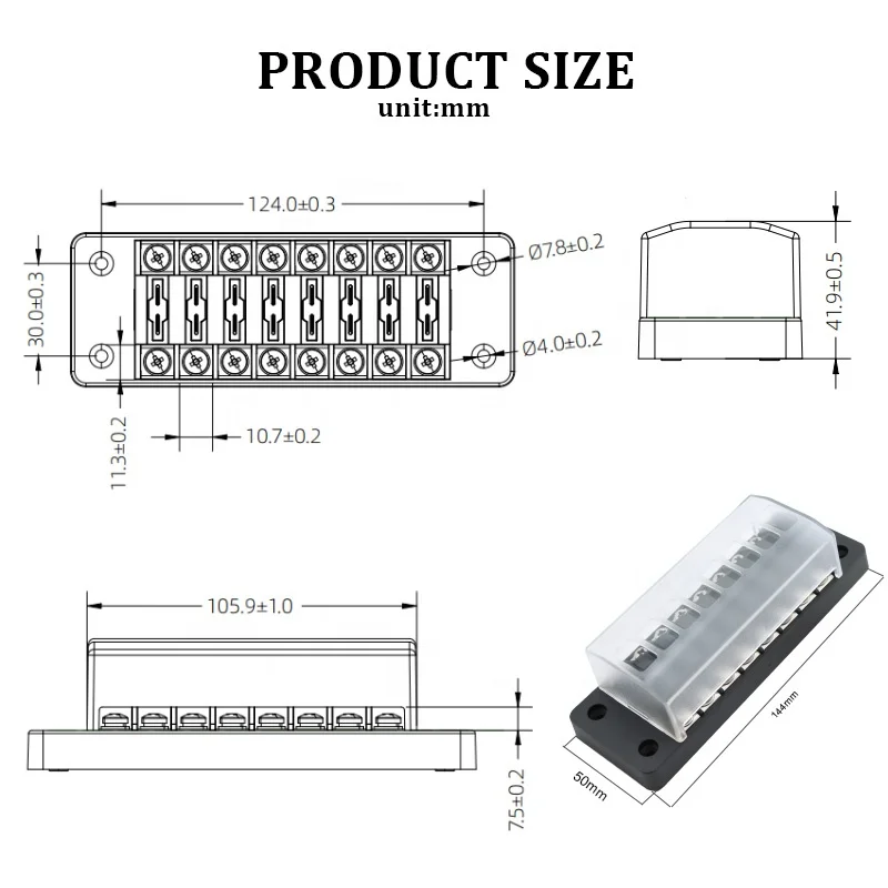 8Way Input/Output Blade Fuse Holder 12V 10kA Breaking Capacity Panel Mounting for ATC/ATS/287/257 Fuses Automotive Car Truck