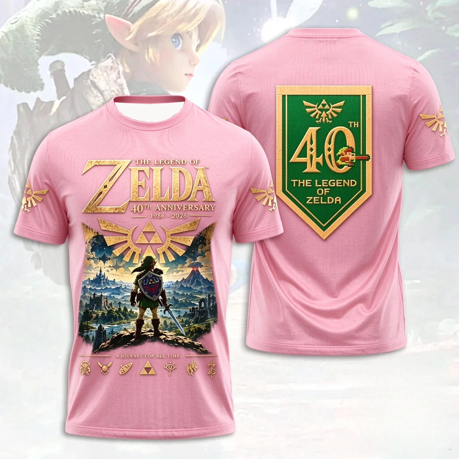 New Zelda 40th Anniversary T-shirt Printed Short Sleeve T-shirt for Men and Women Zelda Legend Game Pattern T-shirt Family Wear