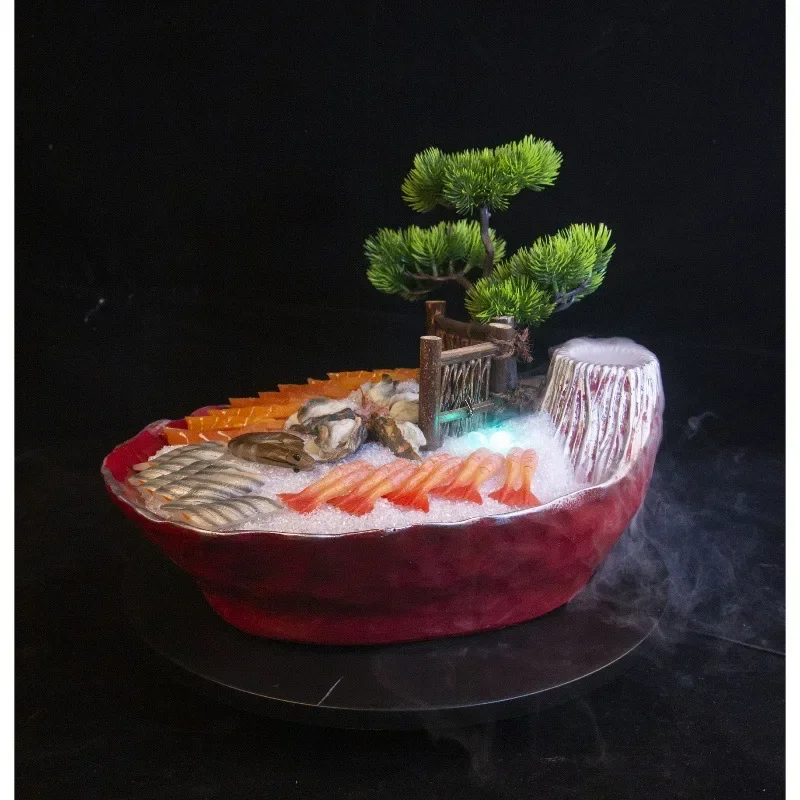 Japanese Style Dry Ice Creative Tableware High End Hotpot Restaurant Barbecue Seafood Platter Salmon Sashimi Dinner Plate G