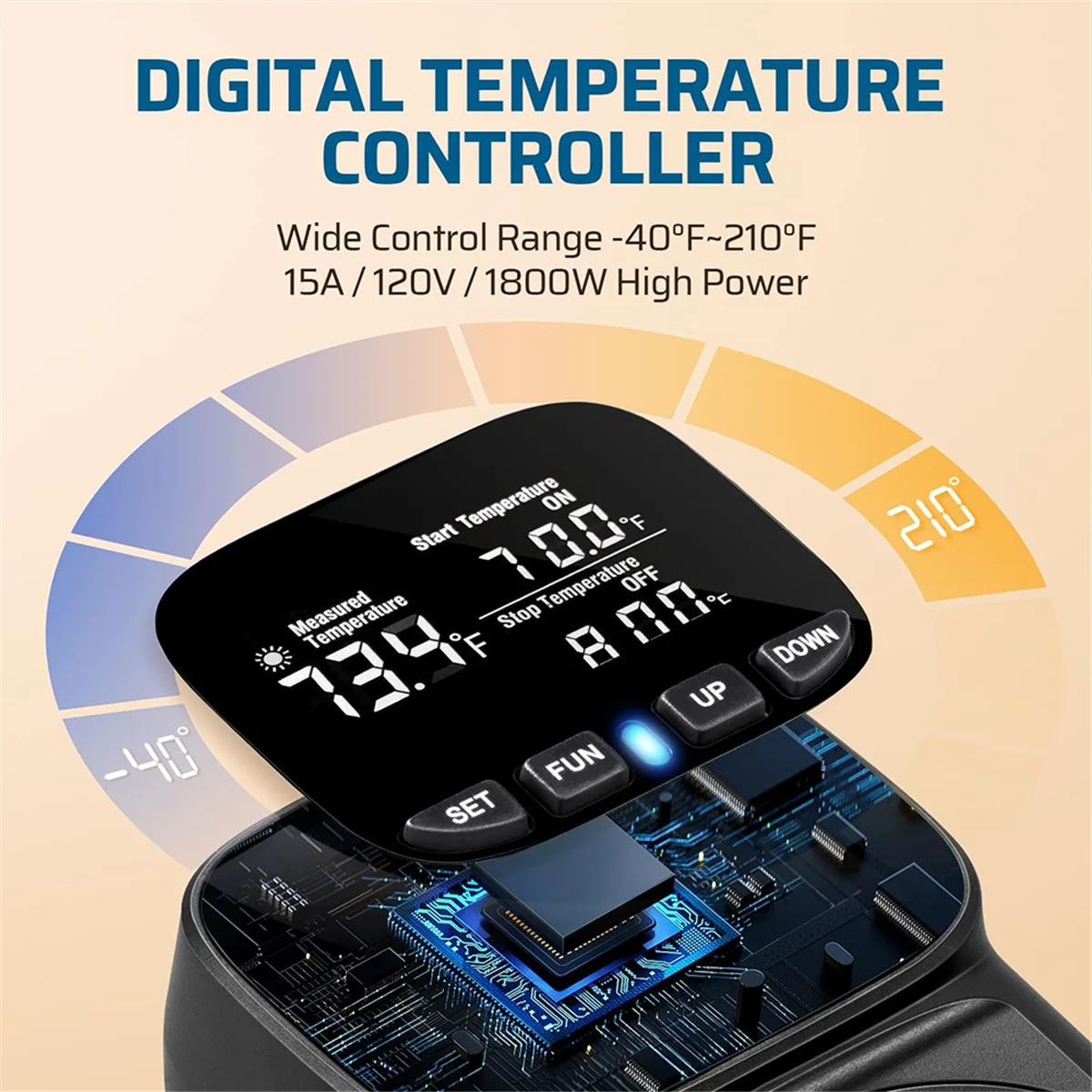 A002 Digital Temperature Controller, 15A/1800W Thermostat Outlet Plug, VA Display Heating Cooling Control Timer US Plug