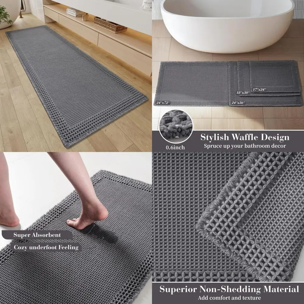 

Upgraded Soft Boho Bath Rugs with Tassels, Non-Slip, Quick-Dry, 24x72, Dark Grey