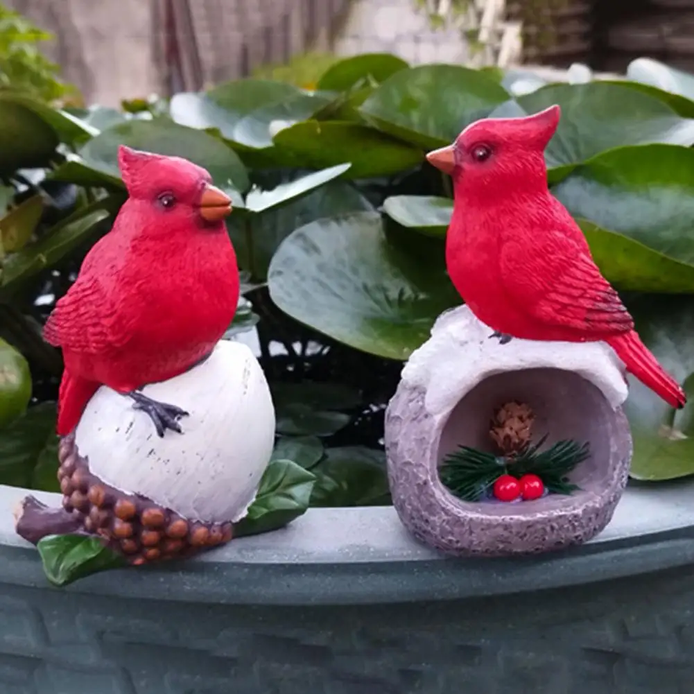 Outdoor Bird Decor Festive Bird Figurine with Pinecone Berry Accents for Outdoor Indoor Holiday Decor Resin Statue for Garden