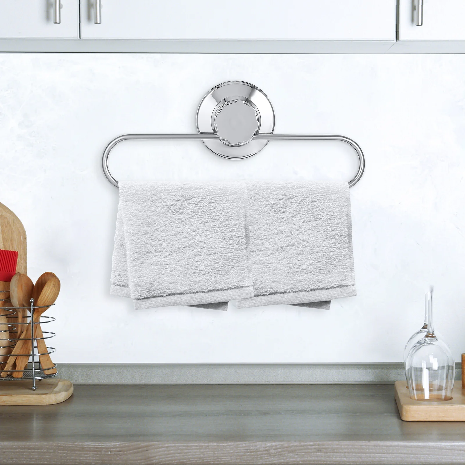 

Steel Suction Cup Towel Holder No Drill Bathroom Kitchen Storage Rack Suction Cup Hanging Rack For Smooth Surfaces