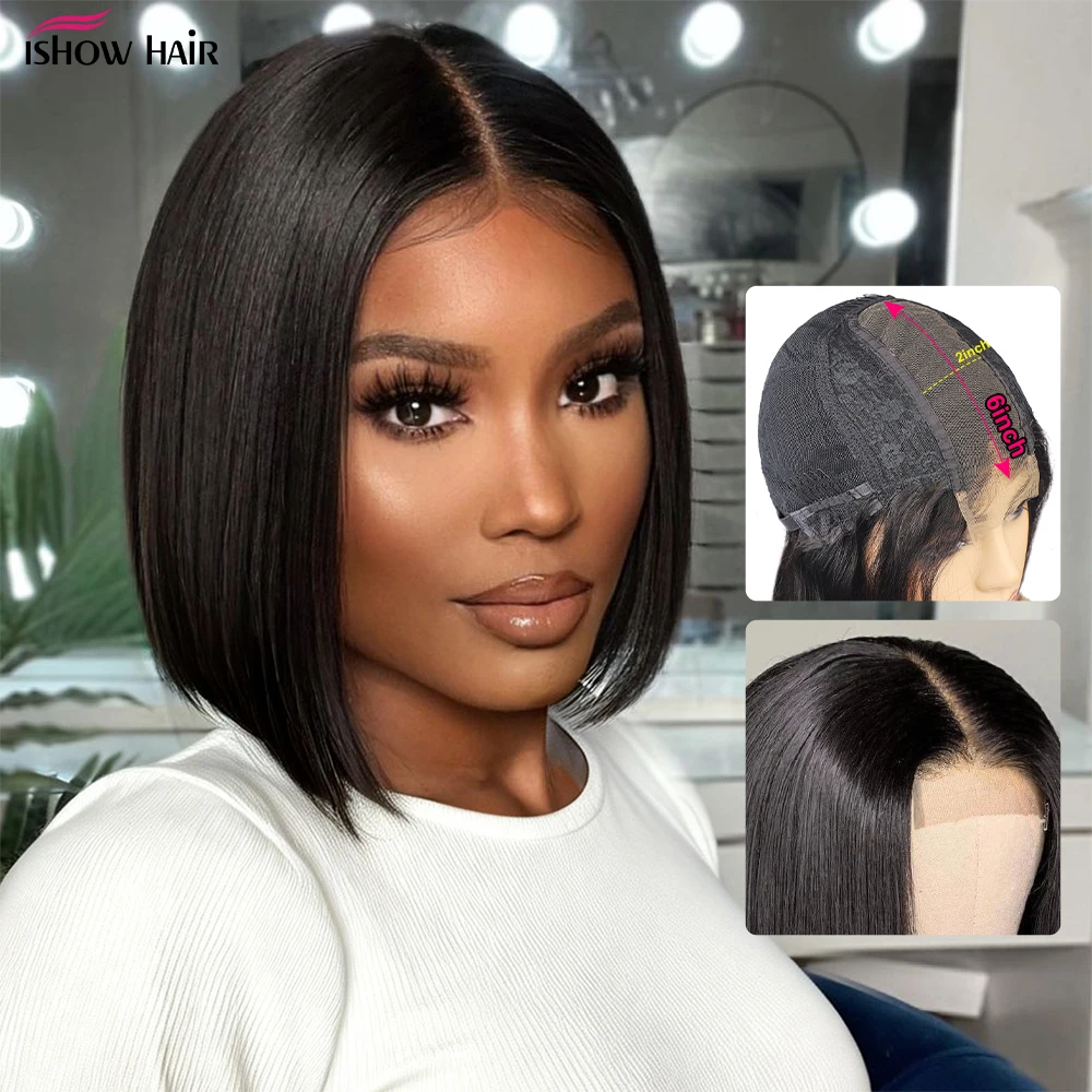 250% Short Bob Wigs Human Hair 2x6 Transparent Lace Cut Bob Bone Straight Wig Pre Plucked Human Hair Wigs for Women For Women