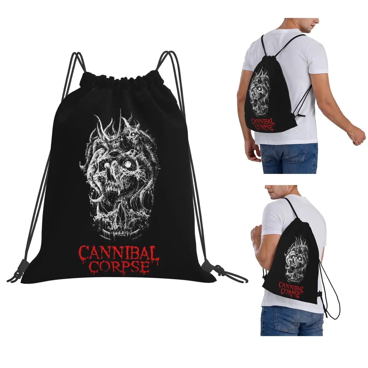 Cannibal Corpse Metal Skateboard Backpacks Casual Drawstring Bags Shoes Bag Book Bags for Travel Students