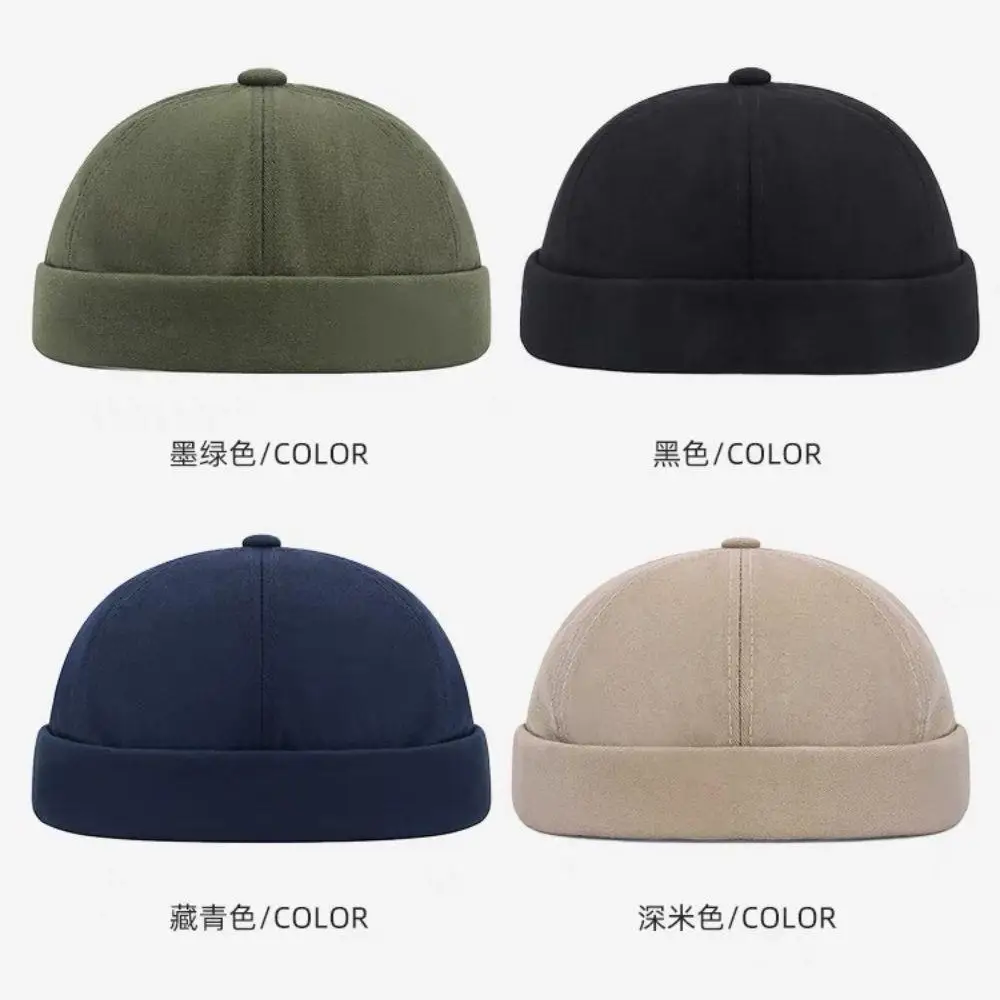 Unisex Dome Hat Mens Solid Color Beanies Landlord Brimless Hats Crimping Brimless Skull Caps Street Portable Spring Docker Hats