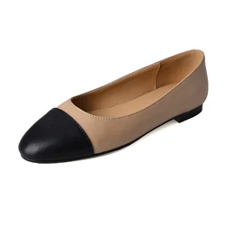 Petite Feet Ladies Ballet Flats Split Leather Fashion Splicing Sheepskin Round Toe Flat Shoes Oversize Casual Shoes Plus Size