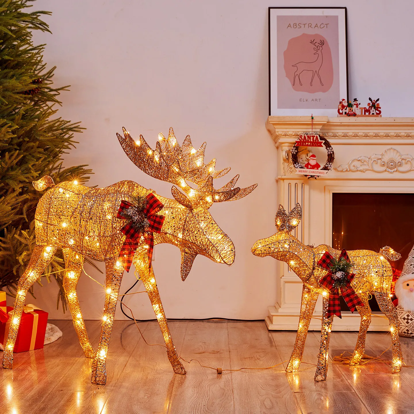 Christmas Elk Ornaments Wrought Iron Tabletop Window Shopping Mall Hotel Reindeer Ornaments Christmas Scene Glow Deer Costumes