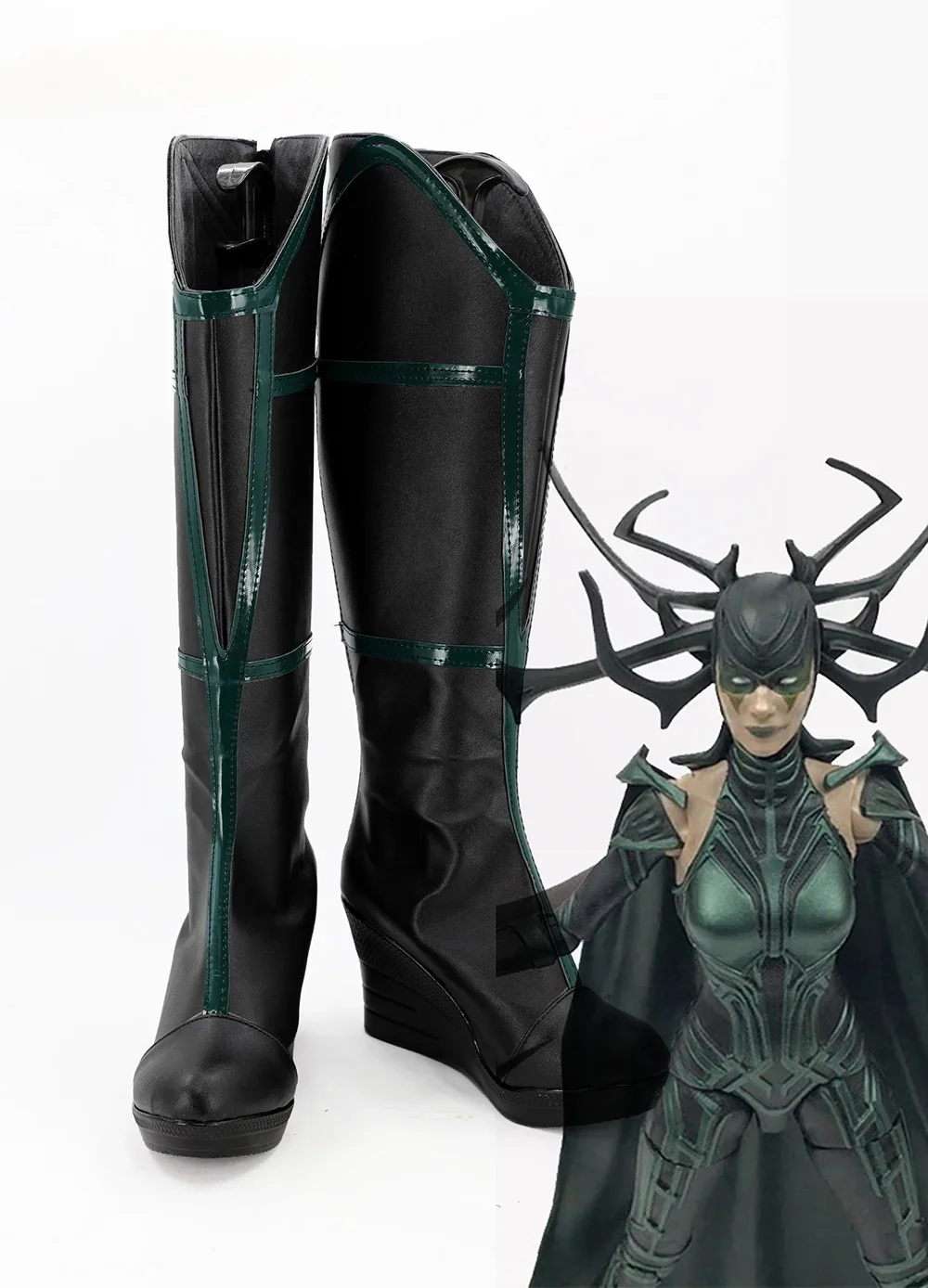 

Ragnarok Hela Cosplay Boots Shoes Wedge Heel Custom Made Any Size for Unisex Ragnarok Hela Headwear Cosplay Props