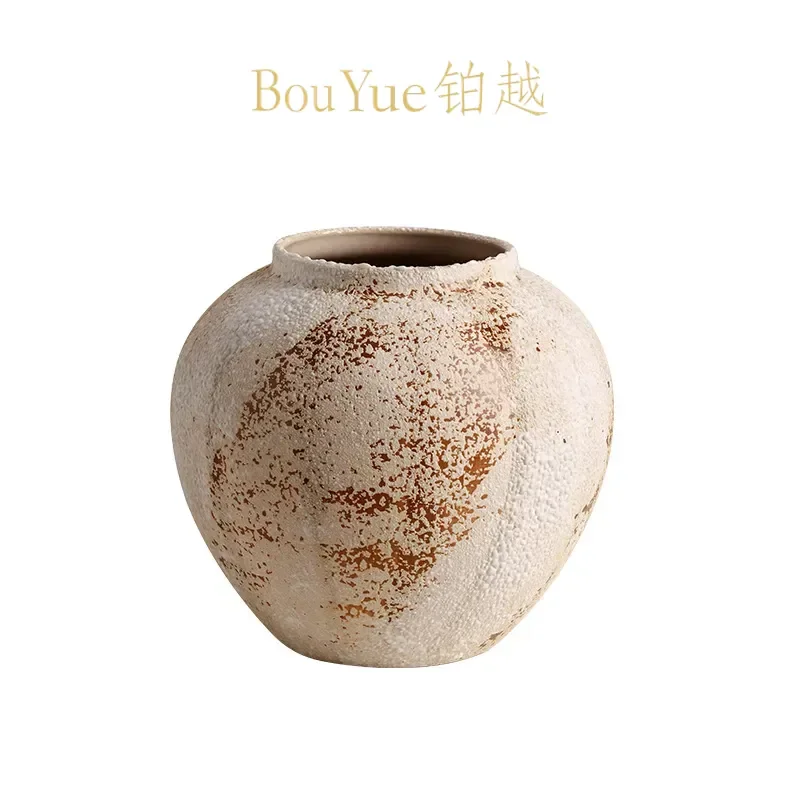 Jingdezhen Ceramic Vase Wabi Sabi Style Pottery Flower Arrangement Retro Home Decor Living Room Ornament Advanced Sense Art