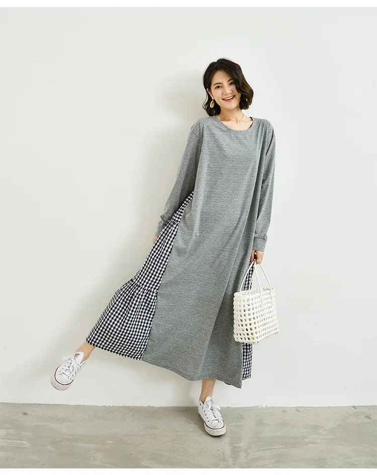 Fdfklak New Cotton Nightgowns Women Plaid Long Sleeve Spring Night Dress Loose Sleepwear Fashion Nightwear Vestido Feminino