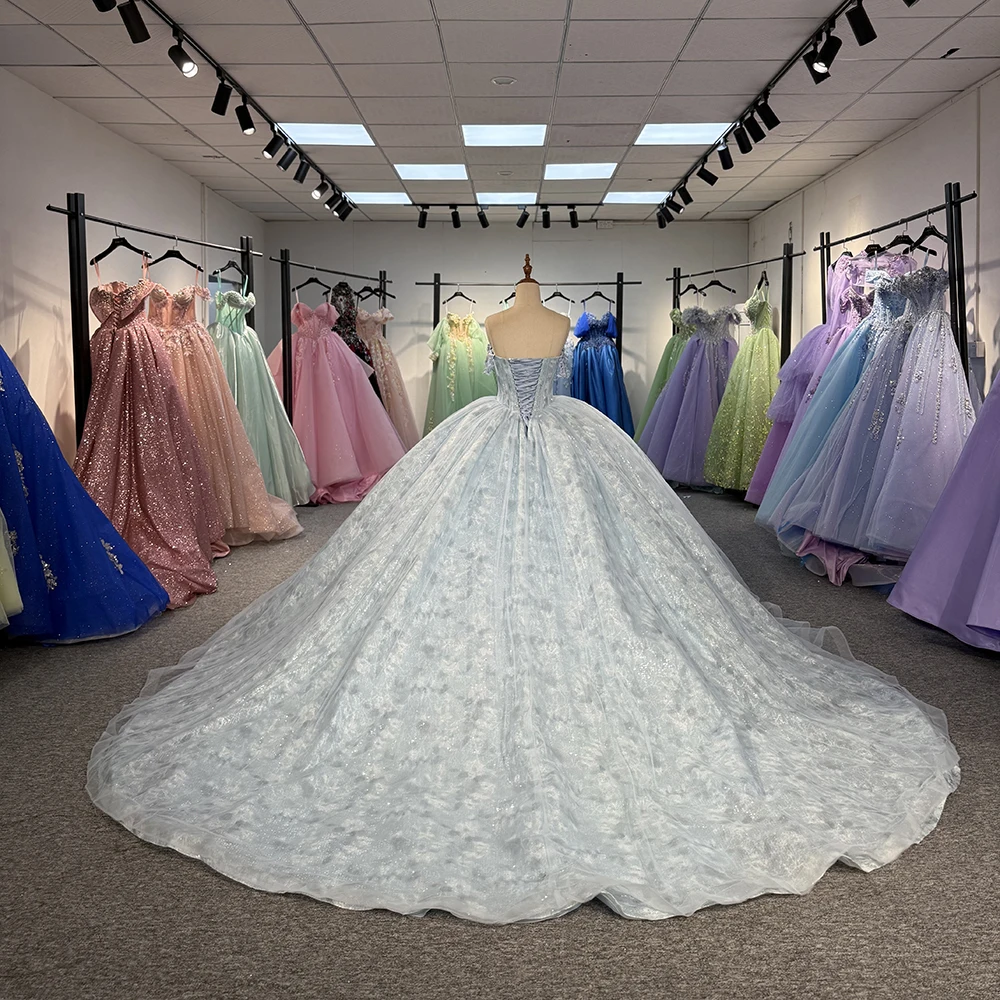 Nowa Niebieska Sukienka Quinceañera 2025 Seksowna Suknia Balowa Bez Ramiączek Sukienka na Słodkie 16 Urodziny Sukienka na Przyjęcie Urodzinowe Sukienka Księżniczki Vestidos De 15 Años