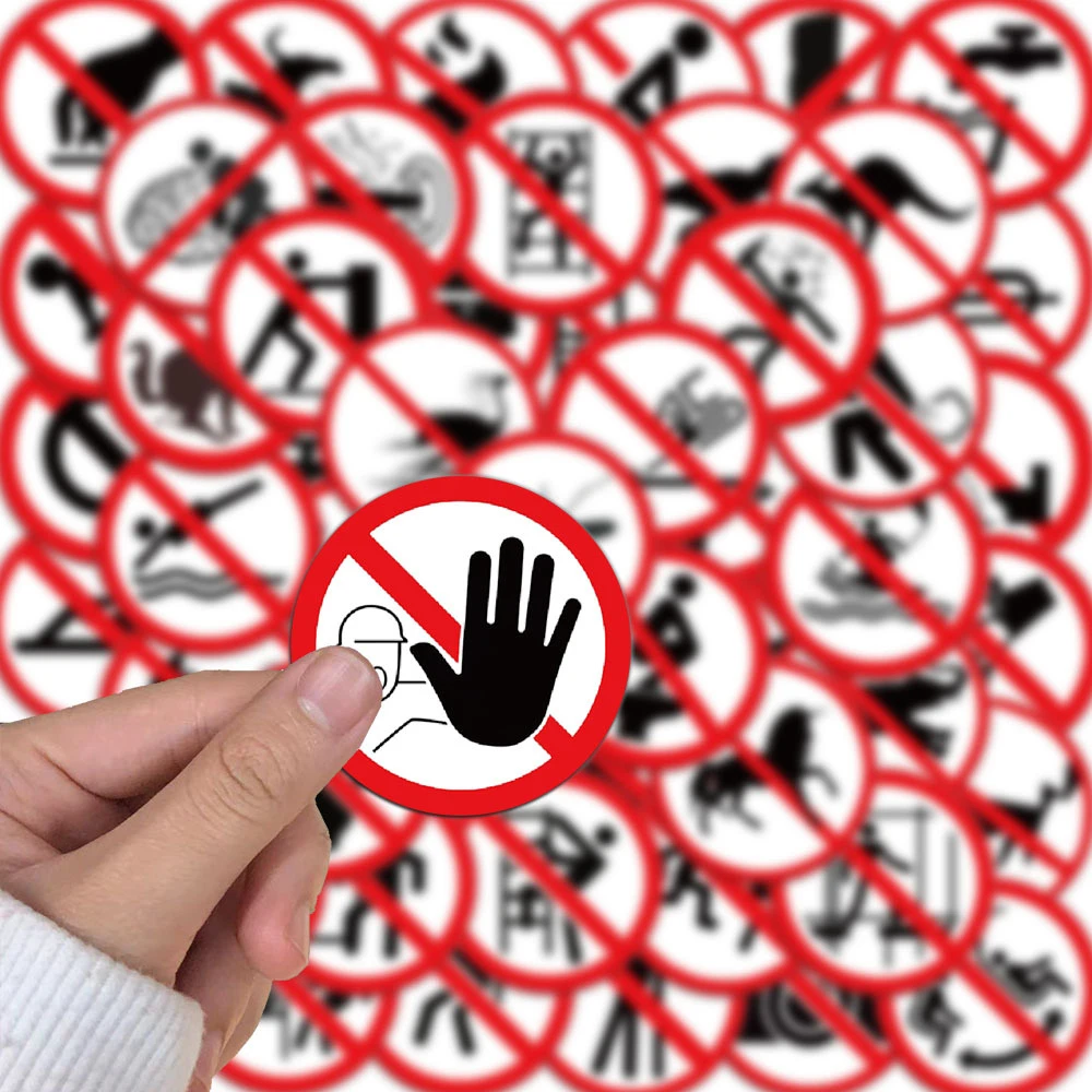 10/30/62pcs Funny Warning Prohibition Sign Stickers Cartoon Graffiti Decals Skateboard Phone Suitcase Laptop Sticker Decoration