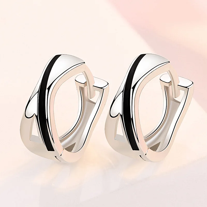 KOFSAC New Retro Black Striped Love Intertwined Hoops Ear Jewelry 925 Sterling Silver Earrings For Women Anniversary Accessories