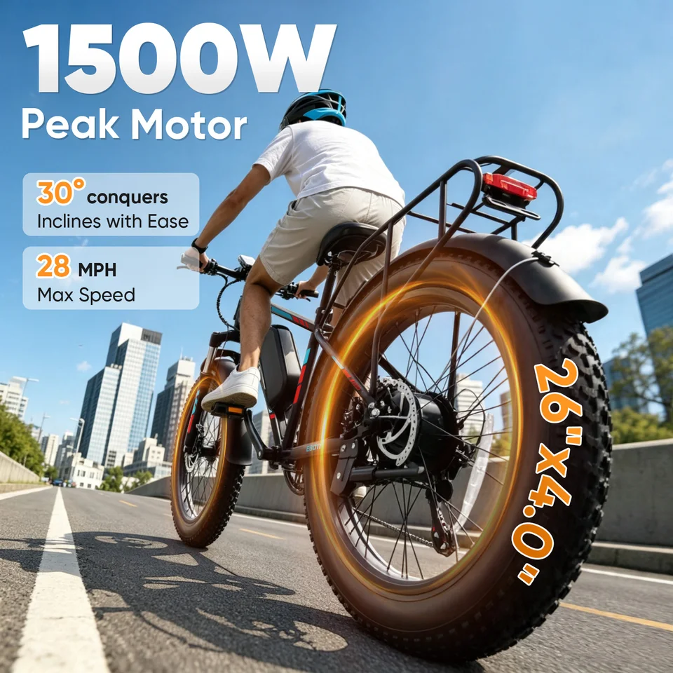 Spacewalk 1500W Peak Electric Bike for Adults, 48V 15Ah Removable Battery Fat Tire Ebike, 28MPH High Speed Long Range 60 Miles Electric Bicycle, 26×4.0 All Terrain Mountain E Bike with LCD Display & 7 Speed Gear image 4