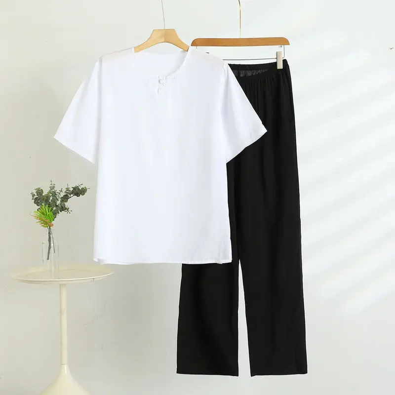 Cotton Pajamas For Men New Plus Size Sleepwear Short Sleeve Top Trousers Set Lounge Sleeping Clothes Man Nightwear Home Pyjamas