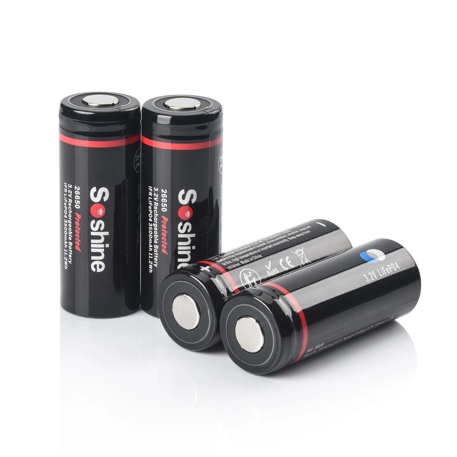 Soshine 3500mAh LiFePO4 26650 Battery with Protected 3.2V 3500mAh Rechargeable Batteries 1500 Cycles for Electric Toy Flashlight