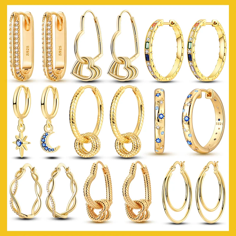 Yellow Gold Starlight Hoop Earrings For Girl Sparkling Clas…