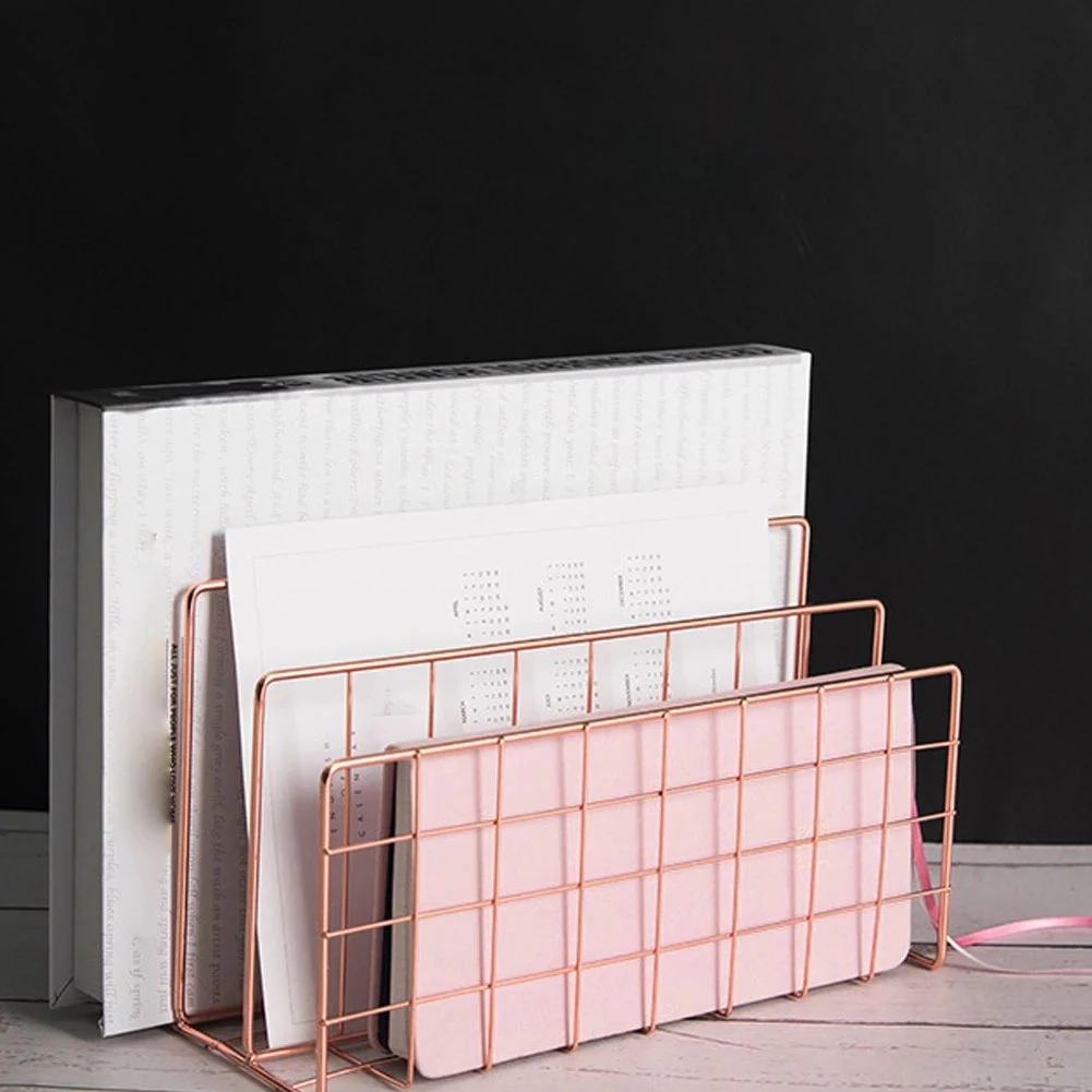 Metal Mesh Desk Organizer Desktop Letter Sorter Mail Tray File Organiser Office Home Bookends Book Holder-A21R