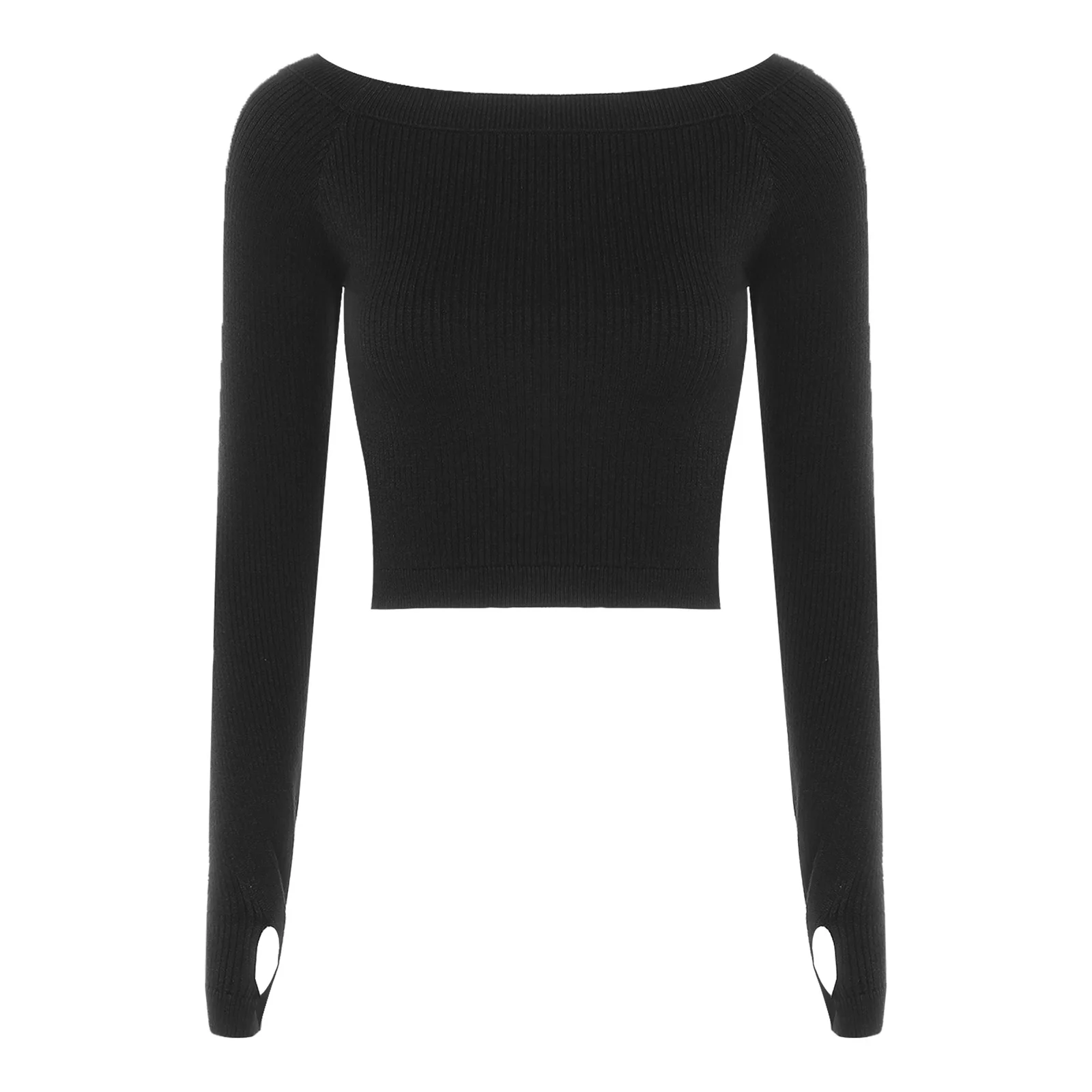 Pull de danse de Performance de gymnastique de Ballet pour femmes, haut court tricoté à manches longues avec trou pour le pouce pour l'entraînement de danse de Yoga moderne