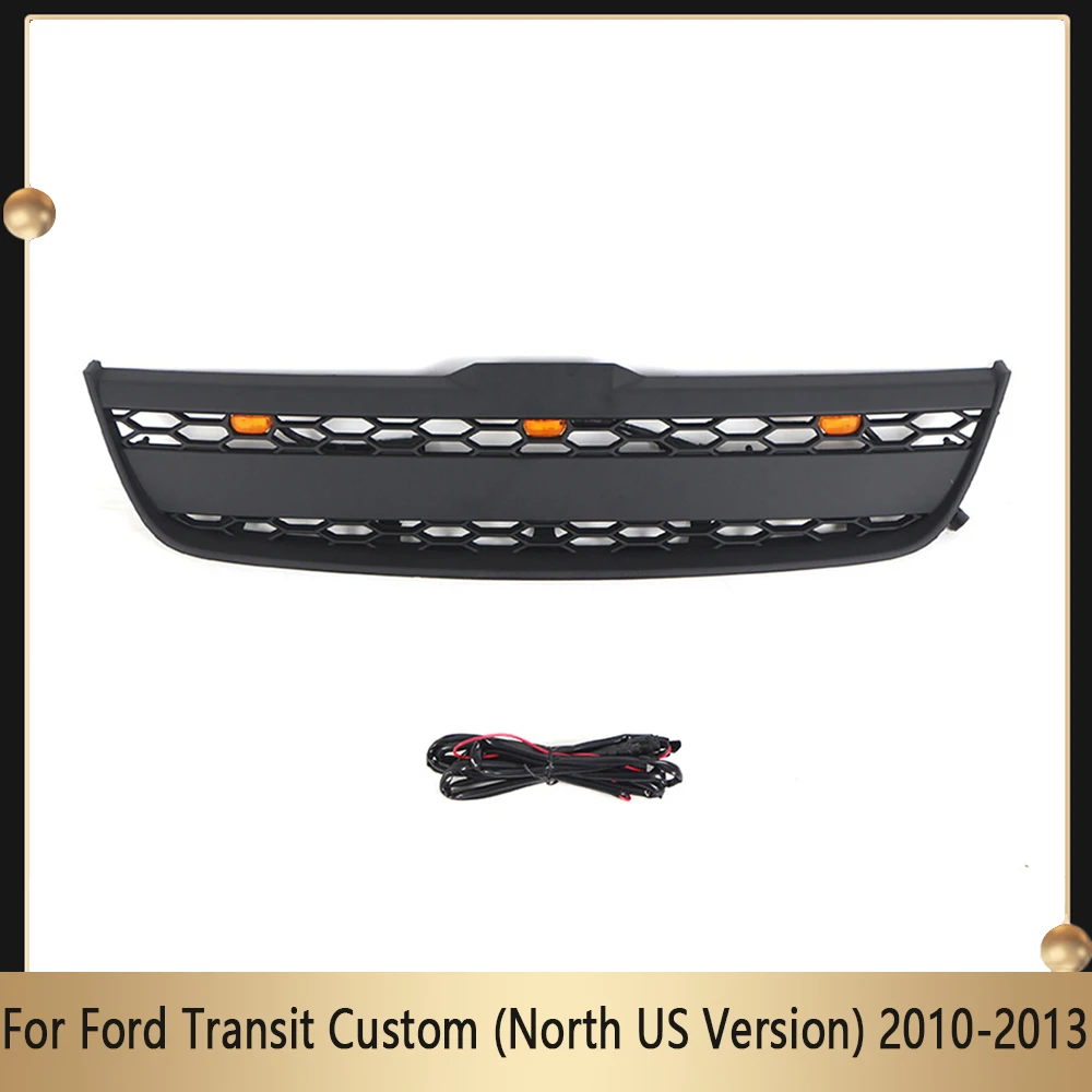 

ABS Front Bumper Grille Grill Grills With LED Lights And Letters For Ford Transit Custom (North US Version) 2010-2013 Upper Grid