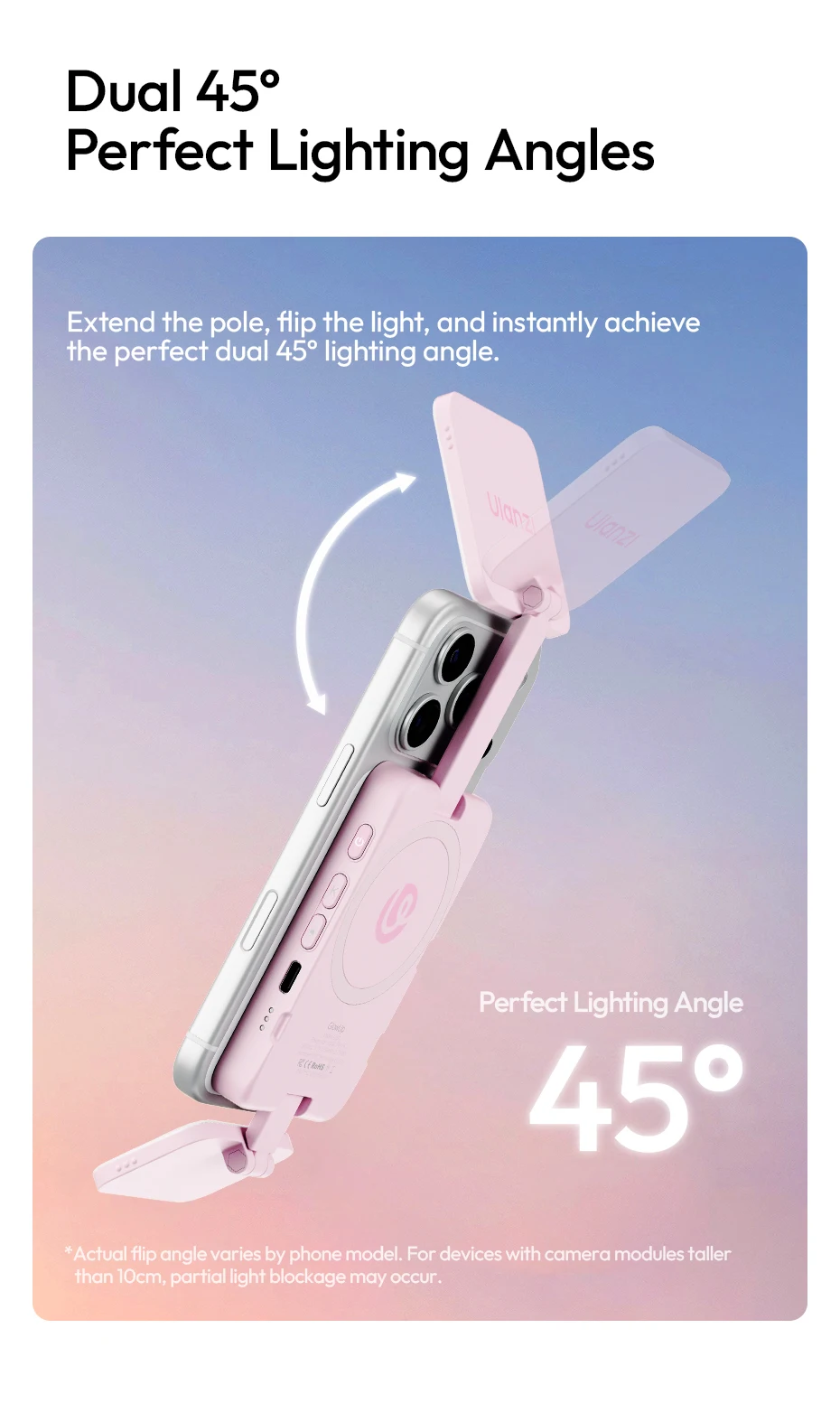 Ulanzi GL01 Magnetisches Aufstecklicht, einstellbares Dual-Seitenlicht für iPhone 17 Android, dimmbares Selfie-Licht 2700-6500K für Live-Vlogs – Detail 11