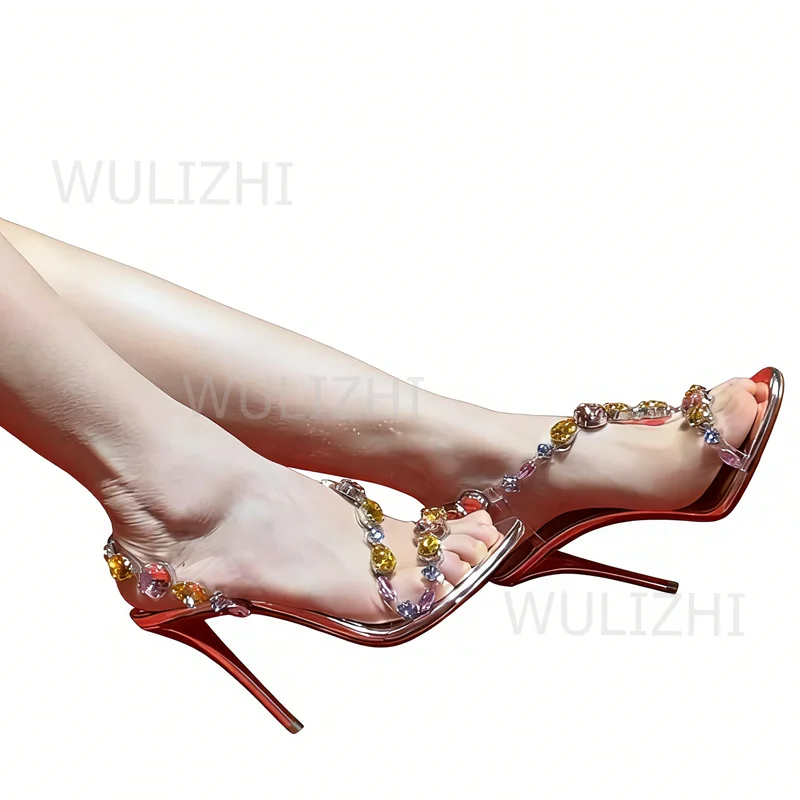 Women's Sandals Colorful Gemstone Crystal Sandals Women Sexy Open Heel Buckle Diamond Luxury Evening Shoes Sandalias De Mujer - view 4