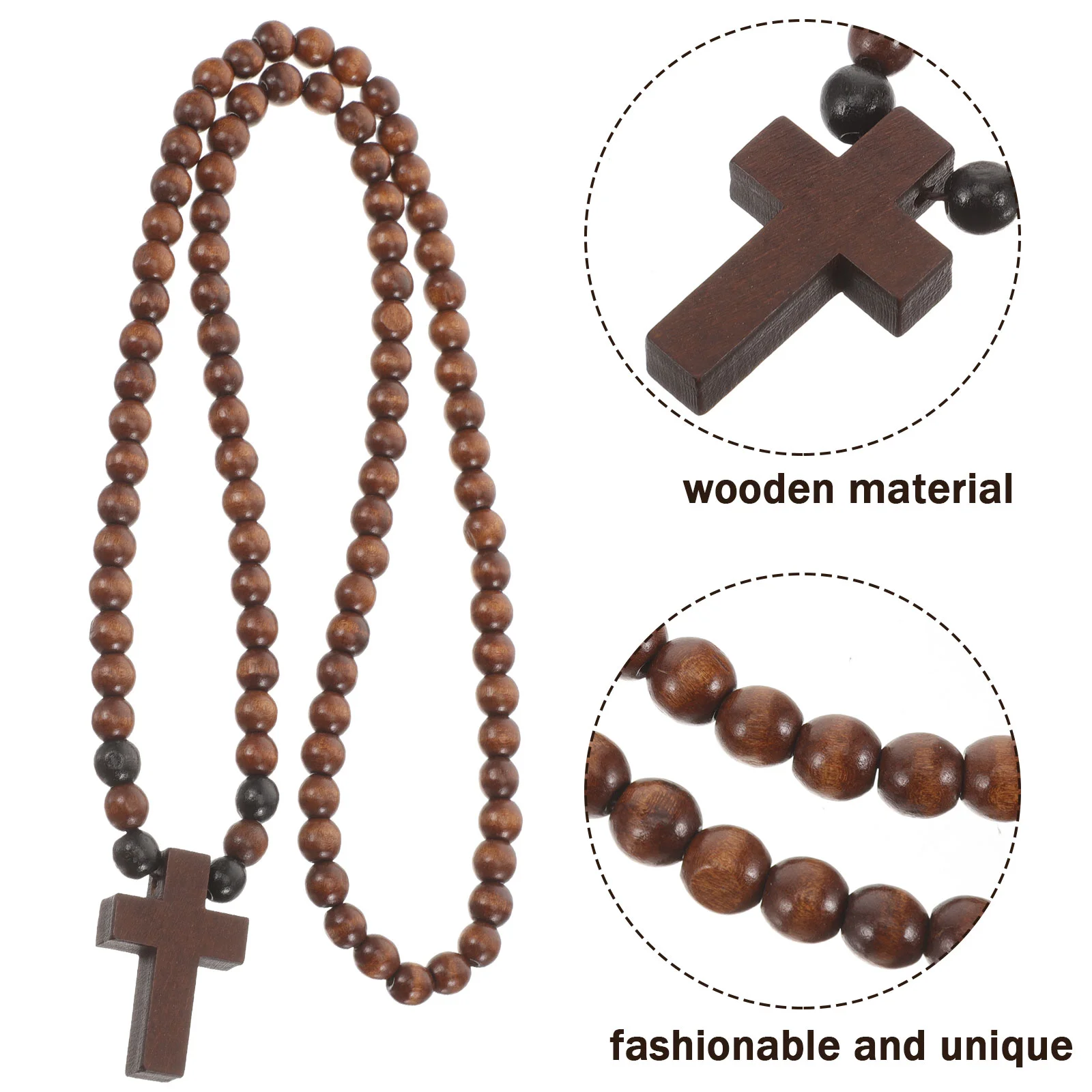 Cross Neck Chain Necklace Beaded Necklaces for Women Prayer Beads Wooden Vintage