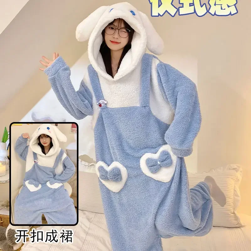 

Kawaii Sanrio Winter Kuromi Cinnamoroll Adult Plush Jumpsuit Pajamas Anime Onesies Girl Anti-Kick Warm Homewear Hoodie Nightwear
