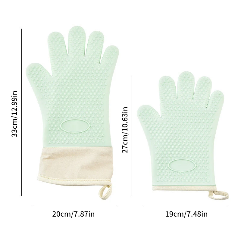 1 Pair BBQ Gloves Silicone Heat-Resistant Glove Kitchen Microwave Oven Mitts Fireproof And Non-Slip Barbecue Gloves