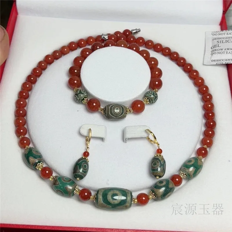 

Agate Necklace Three-Piece Set Natural Quartzite Bracelet Earrings Mom Multi-Style Jade