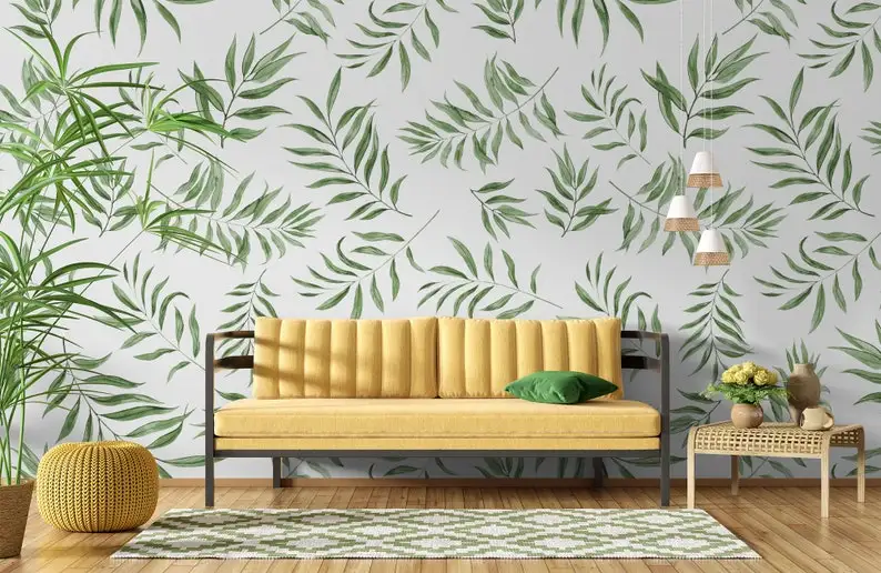 Leaf Wallpaper Peel and Stick Watercolor Palm Leaf Wall Mural