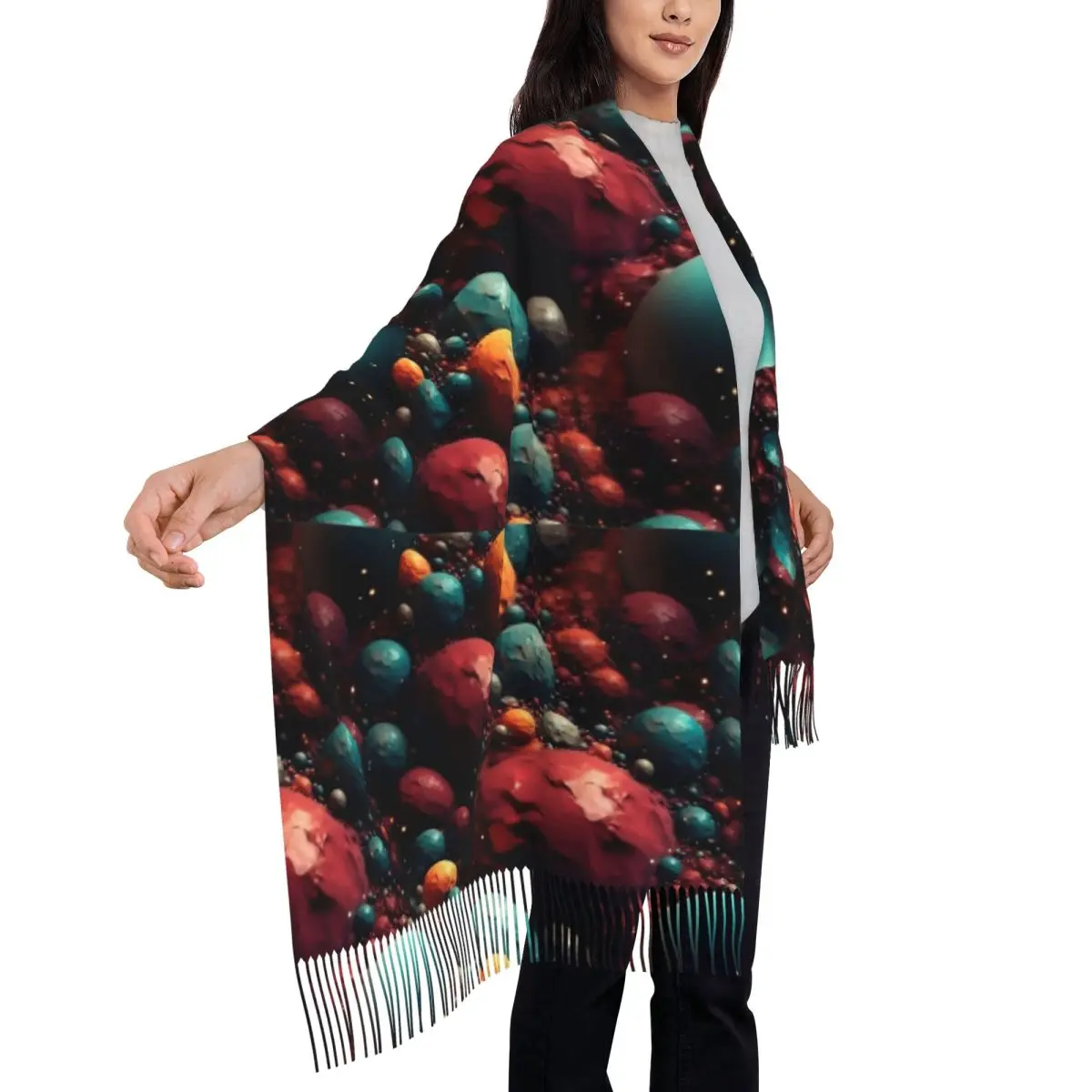 アウトドアスカーフ冬の惑星と星の群れパターン宇宙テーマショールとラップカスタムスカーフ男性女性帽子スカーフ