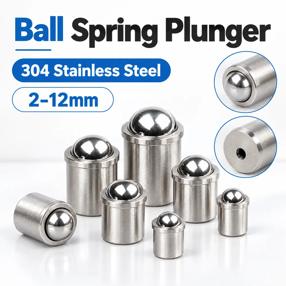 10Pcs 304 Stainless Steel Ball Spring Plunger 2-12mm Smooth Body Push Fit Spring Plunger Anti Rust Threadless Press Fit