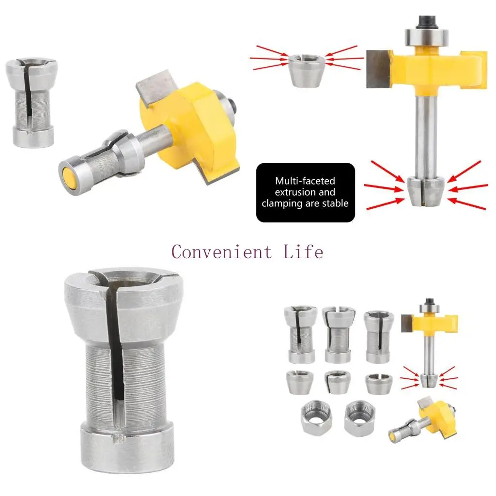 

L1EE Trim Router Chuck Conversion Kit 8 Pieces Multiple Size Collets 6mm 8mm Secure Grip Lightweight 44g Secure Grip Design