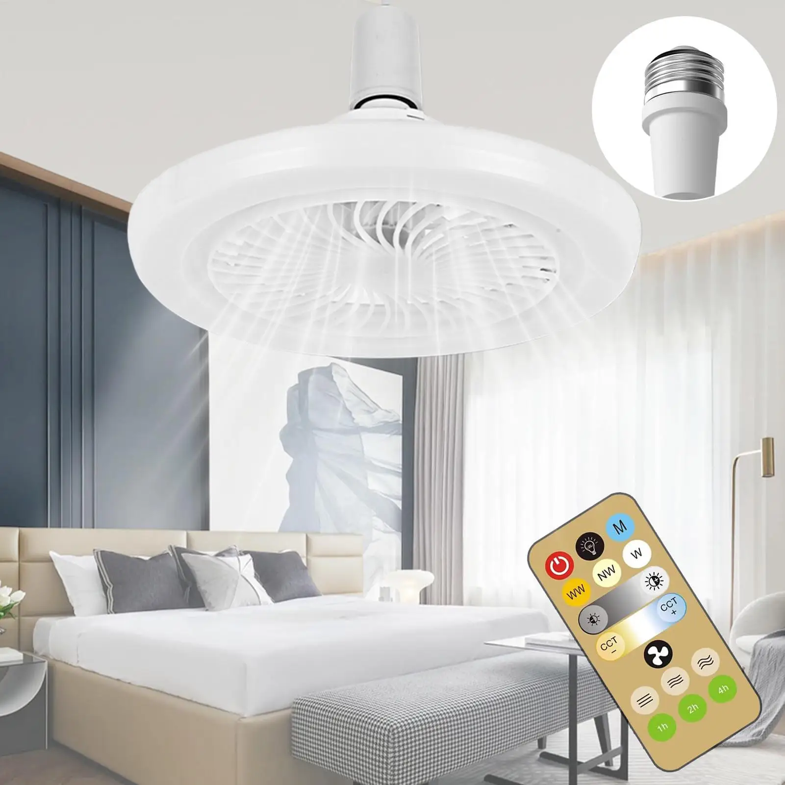 

2in1 LED Ceiling Fan E27 Energy-Saving Remote Control light fan 3 Wind Speed Timing Quiet Cooling Device for Bedroom Living Room