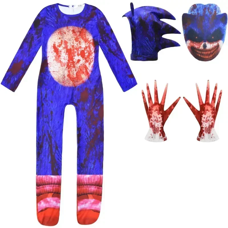 Blue/black Anime Costume Sonics Children Game Character Costumes Halloween Costume For Kids cosplay bodysuit Mask/Headdress