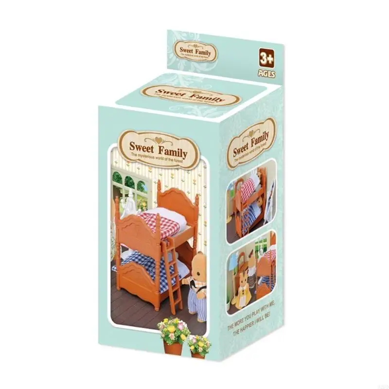 J2HD Mini Bed Dollhouses Miniature Furniture Decors Bunk Bed with Ladder Children Bedroom Set Double Beds Toy Gift