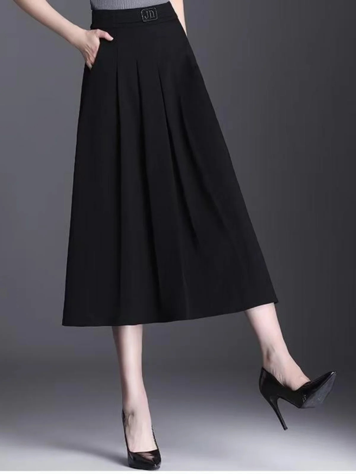 

plus Size Women's A-Line Skirt Elastic Waist Hip Concealing Spring Autumn New Style Slimming Midi Skirt Universal Fit
