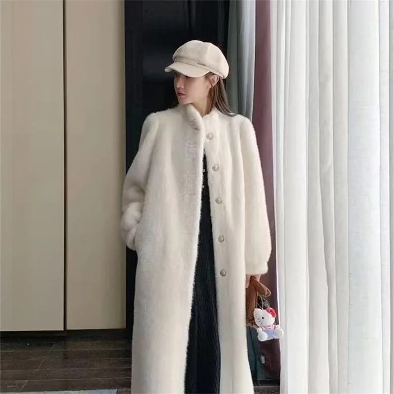 

Long Faux Fur Coat Women Fashion Solid Color Artificial Mink Fur Jacket Winter Thick Warm Velvet Plush Overcoat Female Clothing